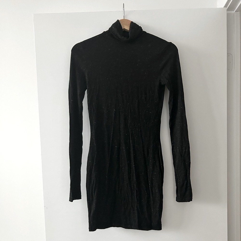 AllSaints Metallic Black and Gold turtleneck dress - stretchy - Small